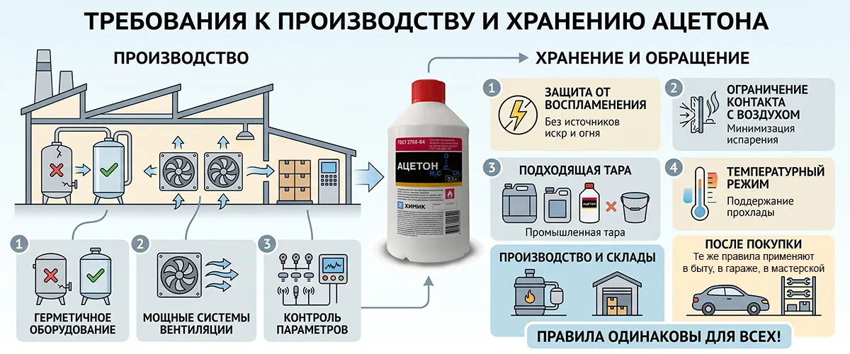 Требования к производству и хранению ацетона
