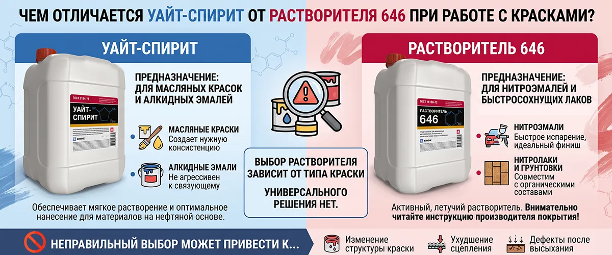 Чем отличается уайт-спирит от растворителя 646 при работе с красками